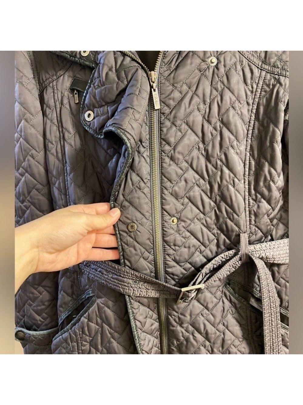 Cole Haan dark grey Quilted Trench Coat Medium - Picture 8 of 12